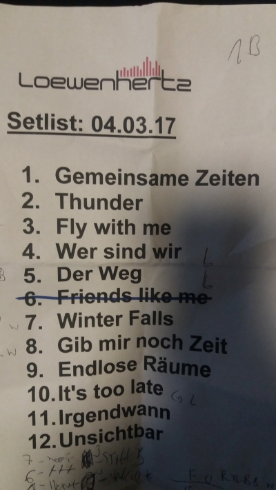 Loewenhertz Setliste Augsburg Kantine